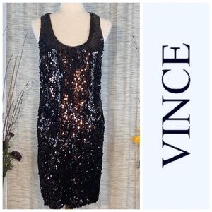 Vince coffee/chocolate brown sleeveless sequined party dress.